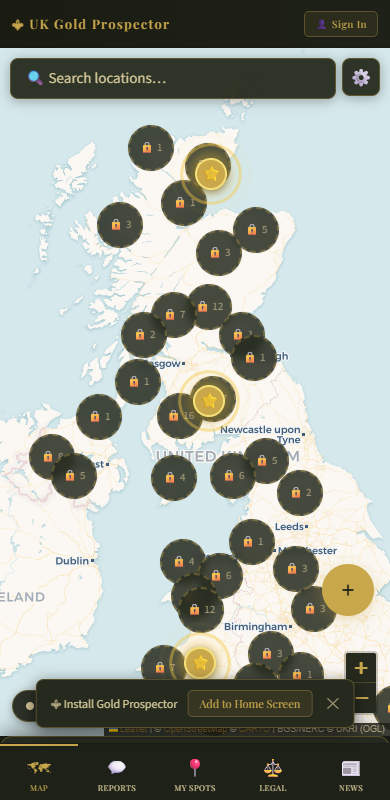 UK Gold Prospector — native Android app, in beta testing